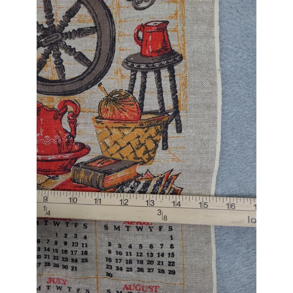 Vintage Linen Wall‎ Calandaer 1967 Folk Art Spinning Wheel 15X26